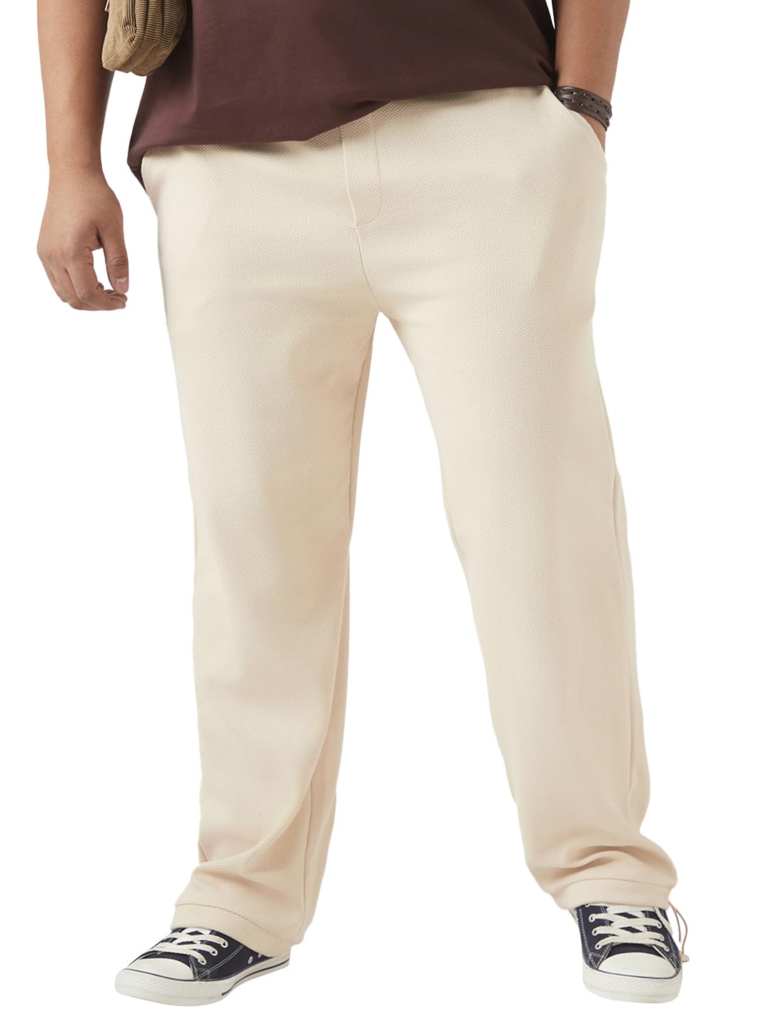 Bewakoof Heavy Duty 1.0 Mens Textured Oversized Fit Cotton Blend Plus Size Parachute Pants_646497_Beige_3XL