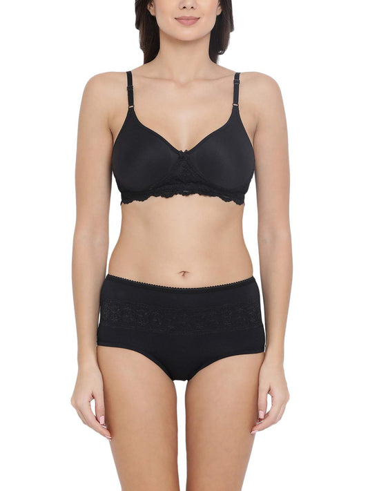 Clovia WomenS Cotton Rich Non-Wired Spacer Cup T-Shirt Bra & Hipster Panty (Combbp910_Black_36C)