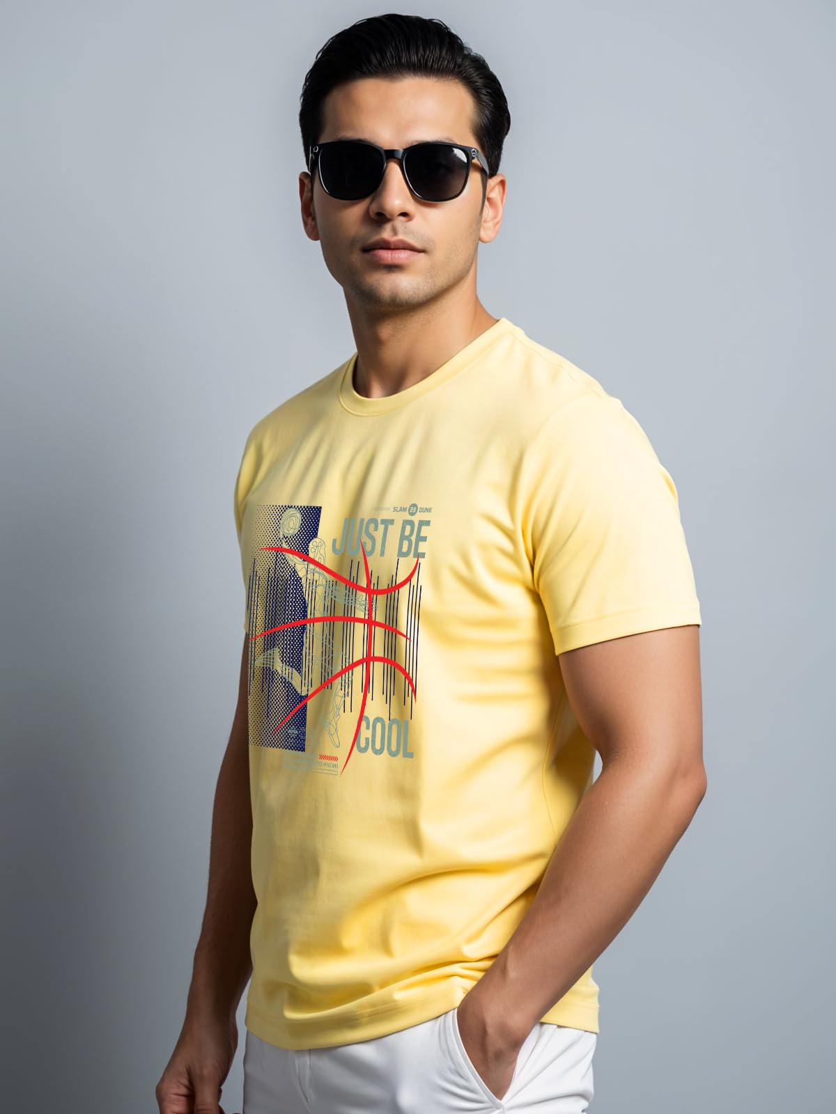 ADRO Men's Graphic Printed 100% Cotton T-Shirt - Regular Fit, Printed T-Shirts for Men (RN24-BCL-LY_Light Yellow)