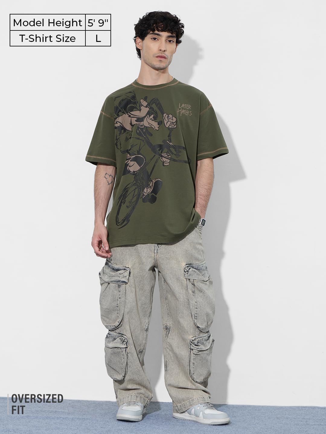 The Souled Store Disney: Later Haters Men and Boys Short Sleeves Round Neck Green Graphic Printed Cotton Oversized T-Shirts