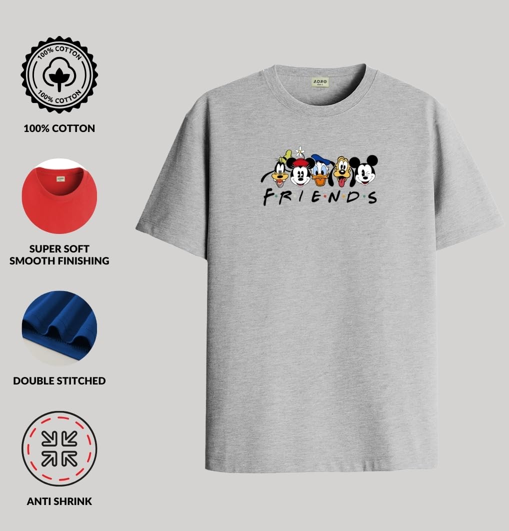 ADRO T Shirts for Boys & Girls | Friends Printed T-Shirt | Ages 3-14 | 100% Cotton Round Neck Tshirt for Boys |KRN-L2-FRIEND-GR-