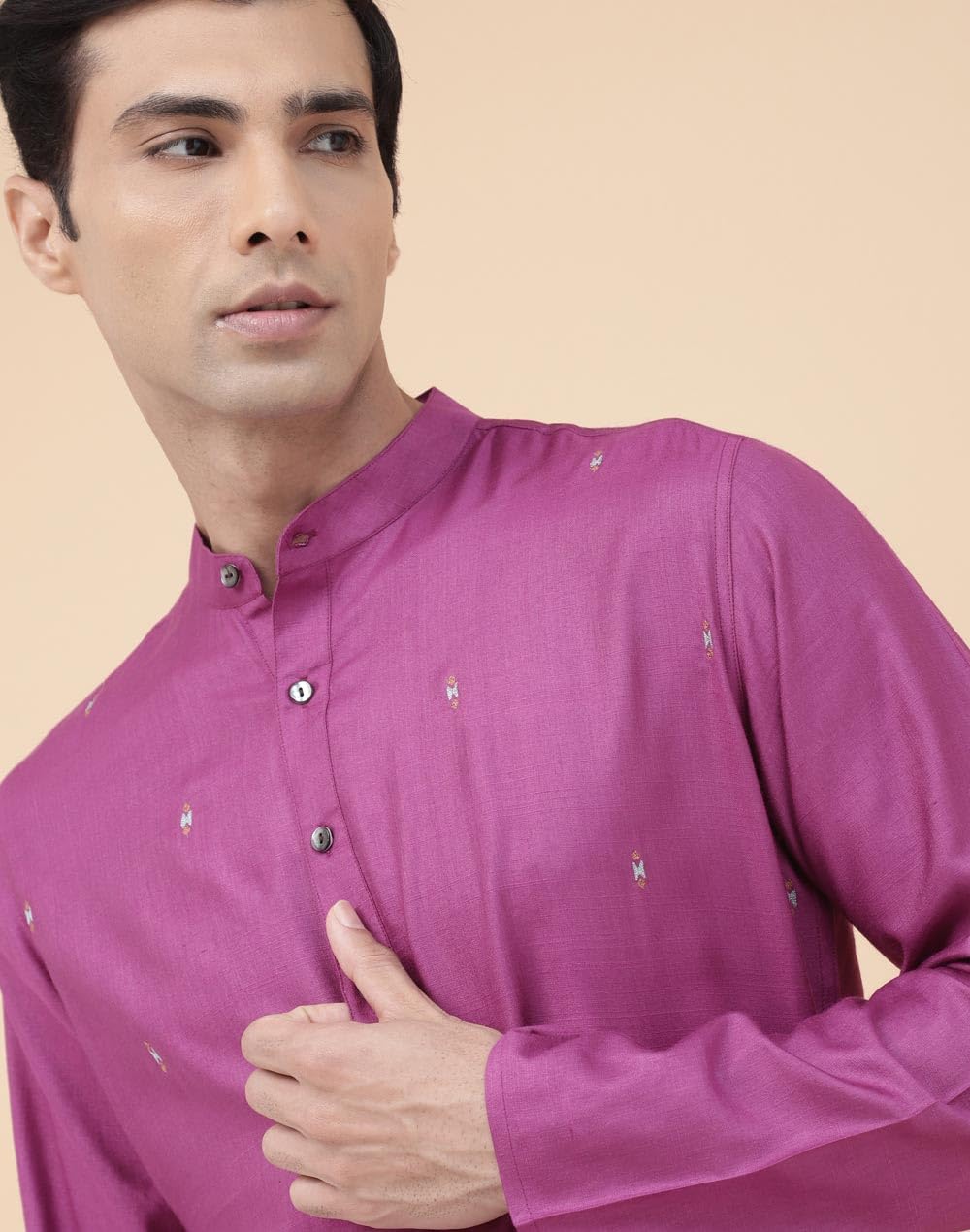 Fabindia Men's Viscose Silk Printed Slim Fit Kurta (1033096PURPLE_Purple