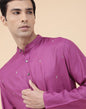 Fabindia Men's Viscose Silk Printed Slim Fit Kurta (1033096PURPLE_Purple