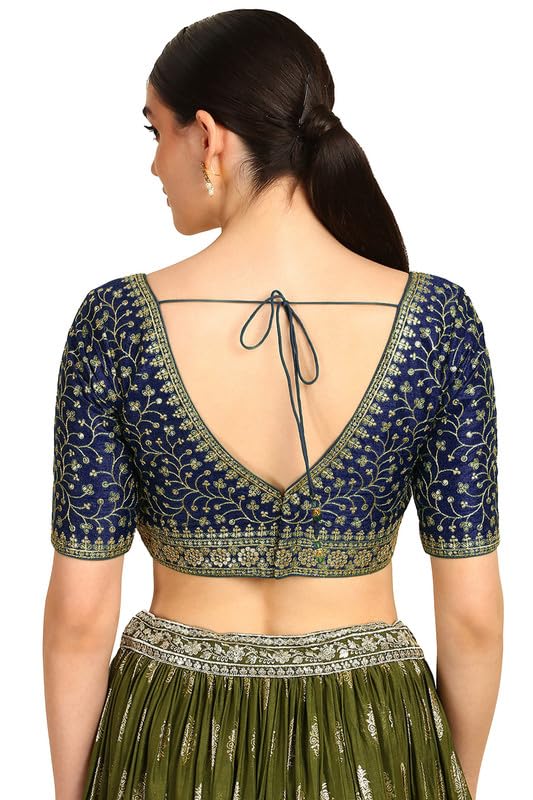 Soch Womens Navy Blue Zari Embroidery Padded Silk Blend Blouse With Sequins