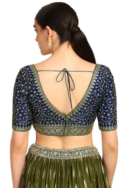 Soch Womens Navy Blue Zari Embroidery Padded Silk Blend Blouse With Sequins