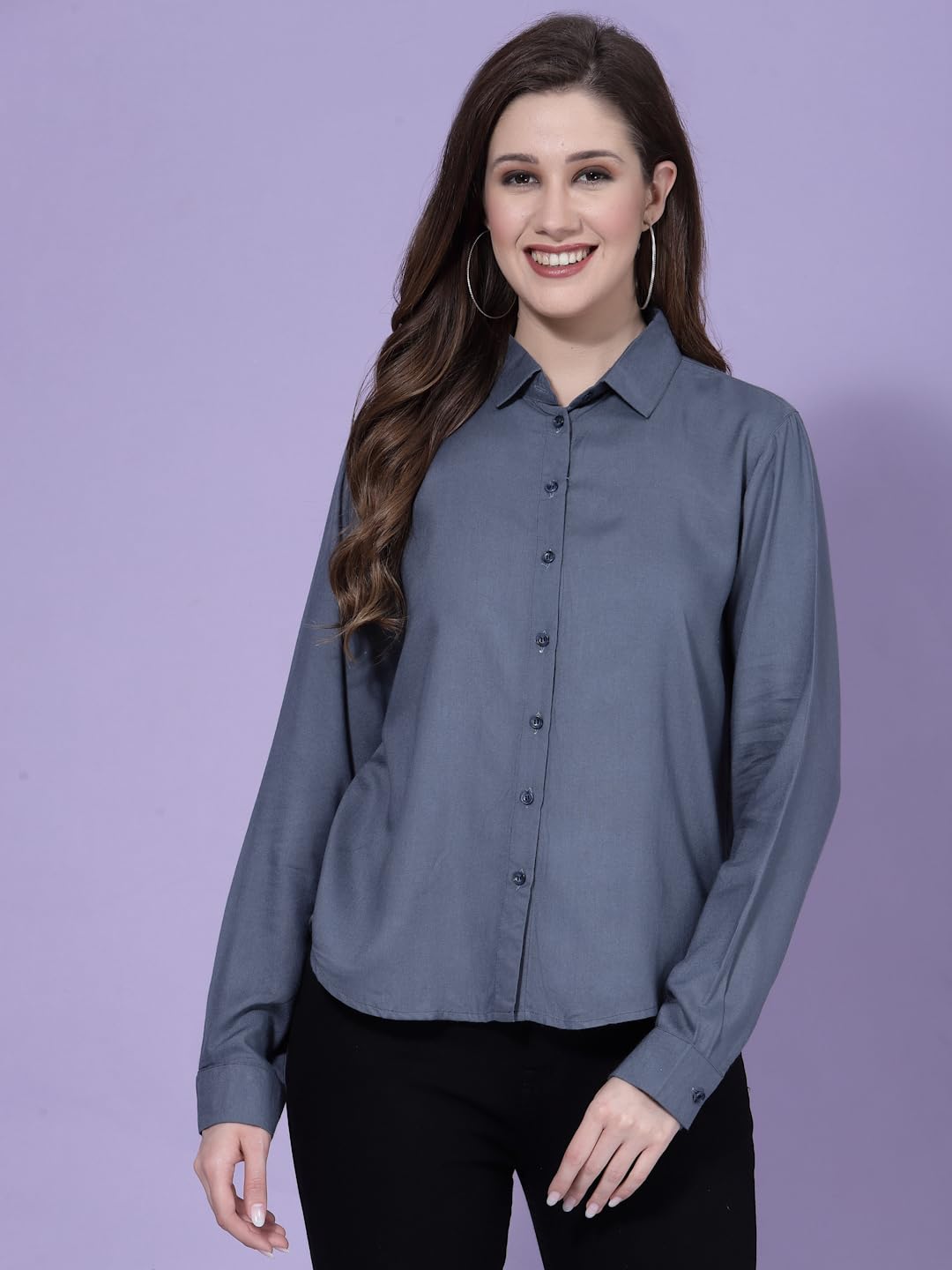 OOMPH! Womens Floral Regular Fit Button Down Shirt (msh007_Grey 2