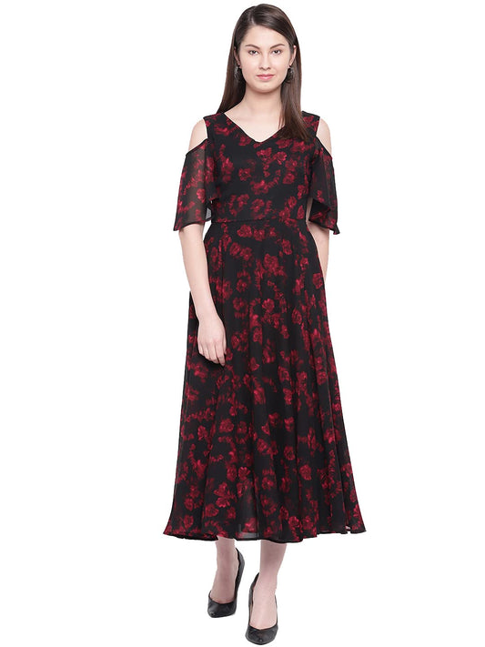 Rare Women'S Polyester Fit And Flare Maxi Dress (Ep3152Nt_Black_S)