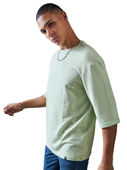 Bewakoof Heavy Duty 1.0 Mens Solid Super Loose Fit T-Shirt_580027_Green_S