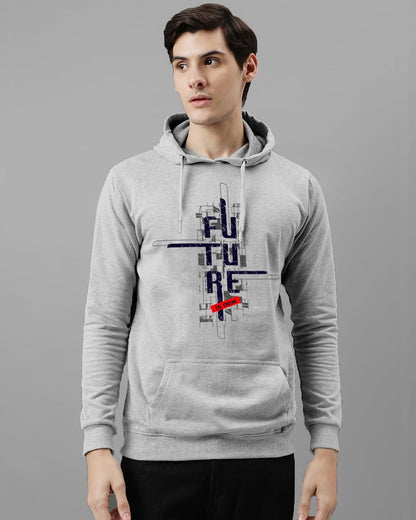 ADRO Men's Cotton Blend Neck Hooded Sweatshirt (H24-FTR-GR)