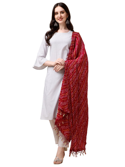 Fashion Basket Women Cotton Striped Printed Kurta Set With Pant & Dupatta (Small, White)