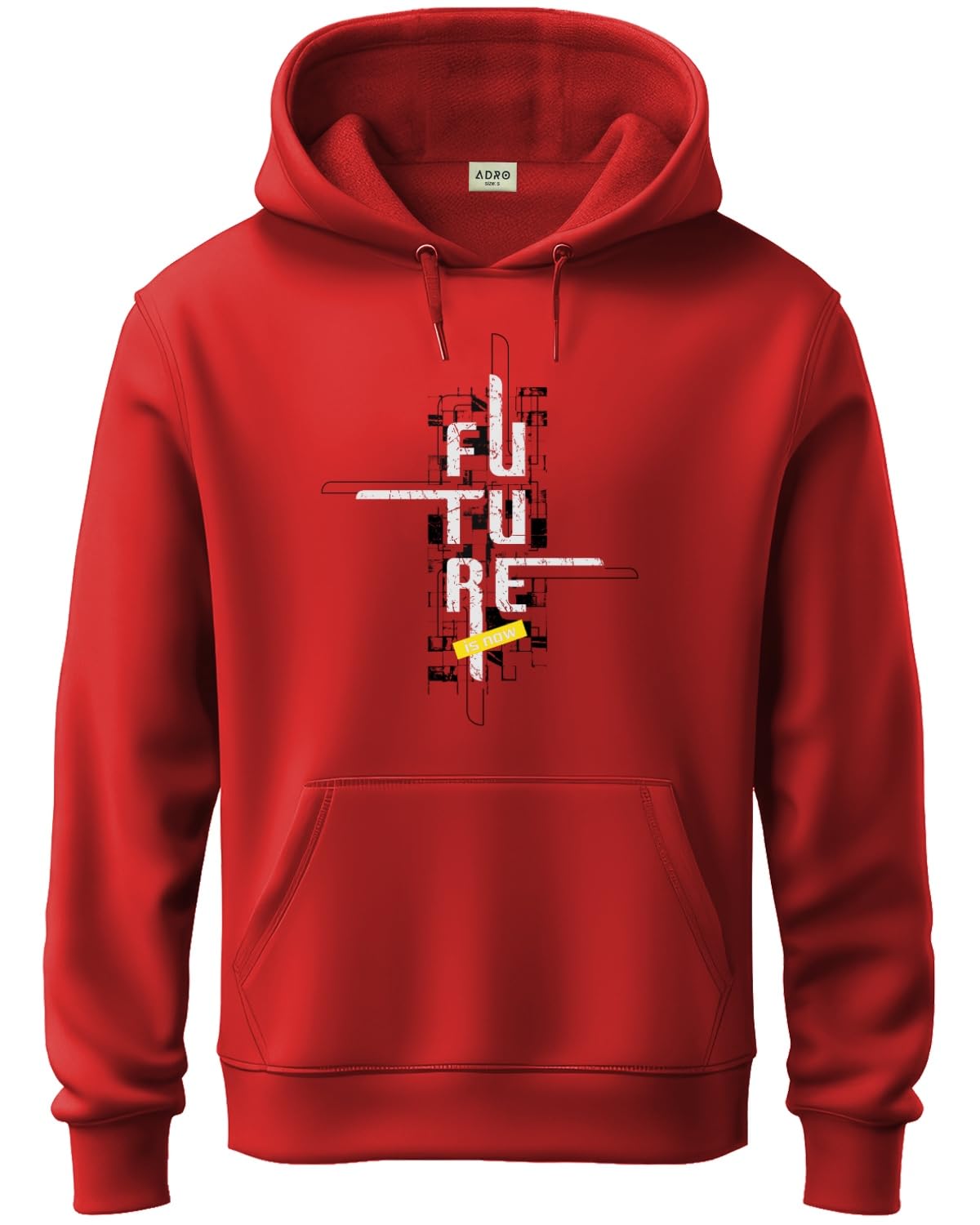 ADRO Men's Cotton Blend Neck Hooded Sweatshirt (H24-FTR-RD_Red