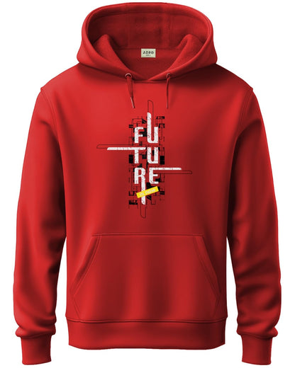 ADRO Men's Cotton Blend Neck Hooded Sweatshirt (H24-FTR-RD_Red