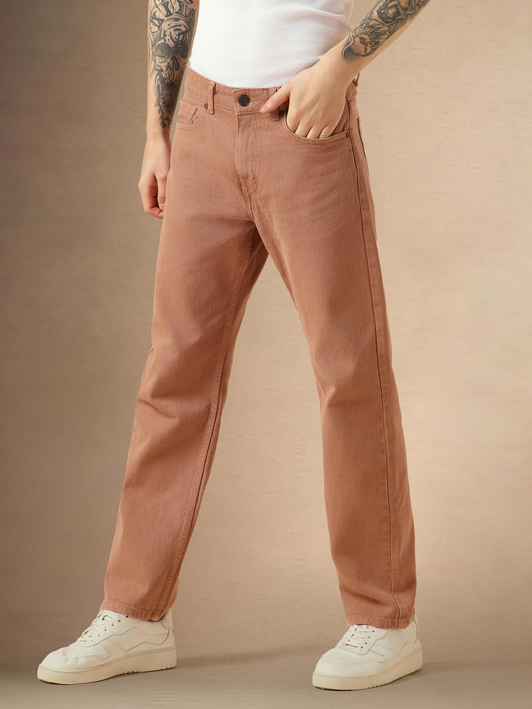 Dennis Lingo Mens Rust Cotton Relaxed Fit Mid-Rise Casual Jeans