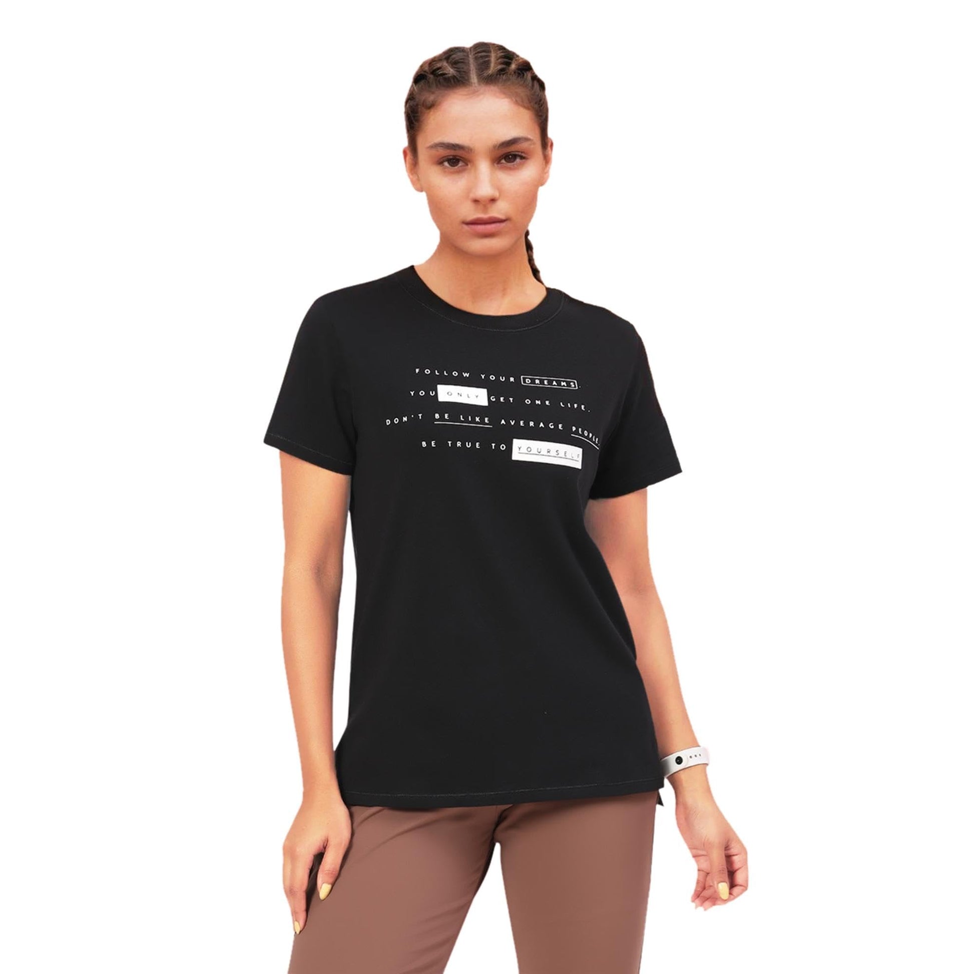 Enamor Womens Graphic Relaxed Fit T-Shirt (A301_Jet Black Dreams