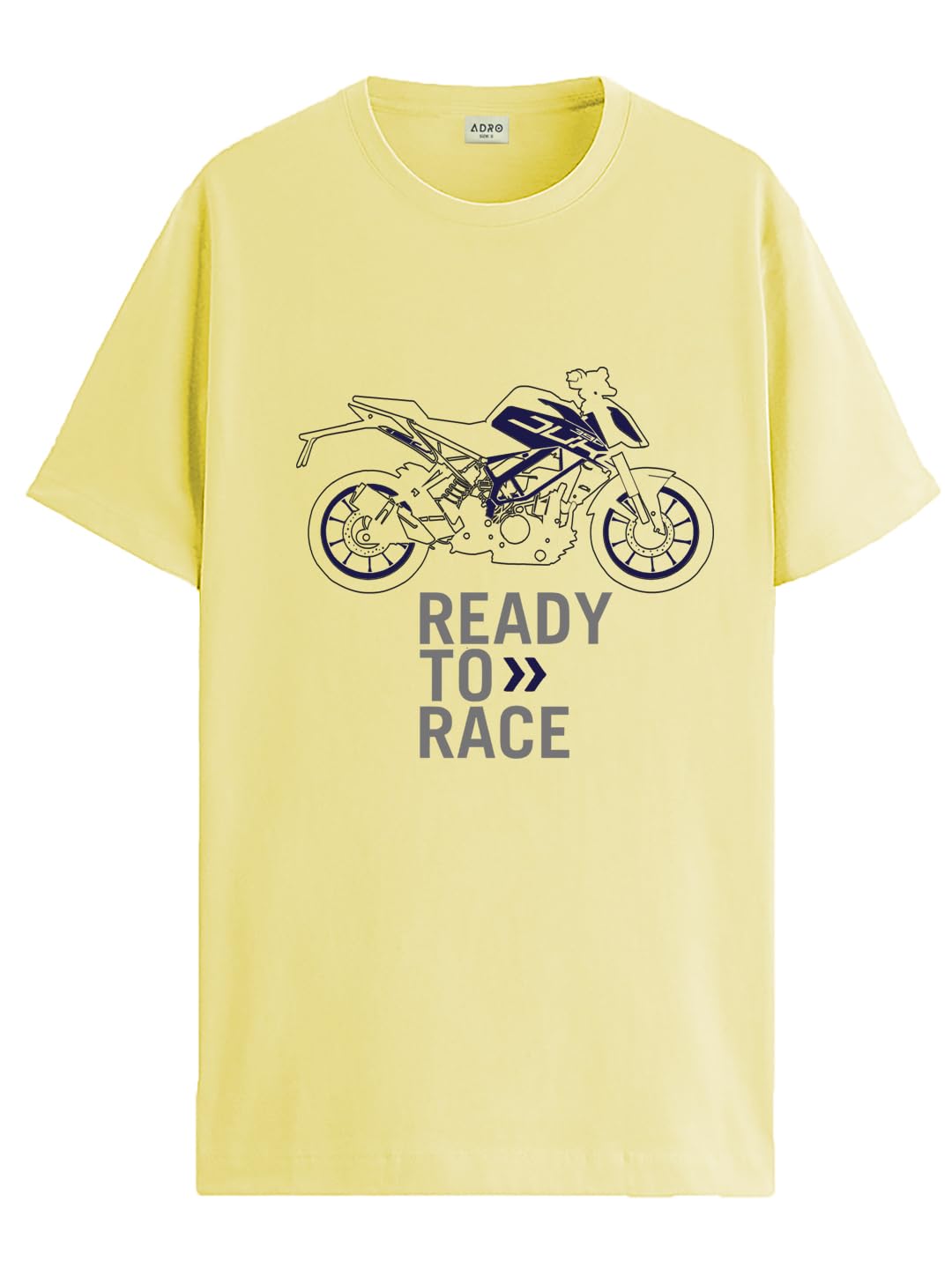 ADRO Men's Biker Design Printed 100% Cotton T-Shirt - Regular Fit, Printed T-Shirts for Men (RN24-KTM-LY_Light Yellow)
