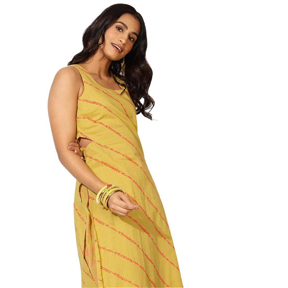 Fabindia WomenS Cotton Regular Kurta (102464301_Lime