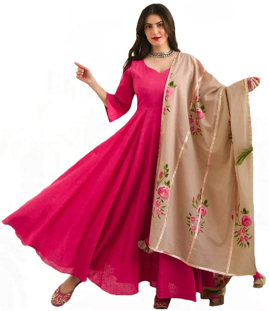 GoSriKi Women's Cotton Anarkali Kurta and Dupatta (Without Palazzo)