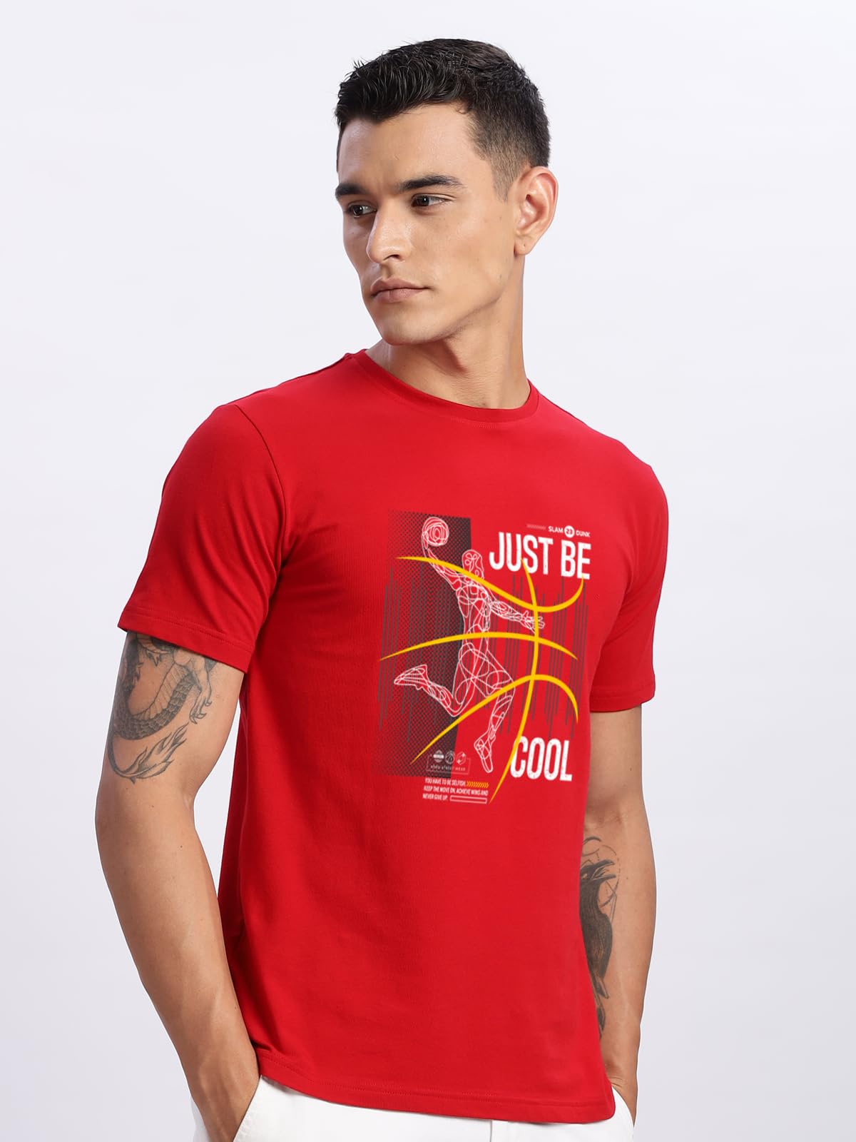 ADRO Men's Graphic Printed 100% Cotton T-Shirt - Regular Fit, Printed T-Shirts for Men (RN24-BCL-RD_Red)