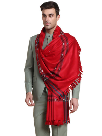 Weavers Villa Mens Acro Wool Blended Shawl - Handloom Border Pattern - Stoles for Men - Gents Shawls - Soft & Warm Wrap - Ideal