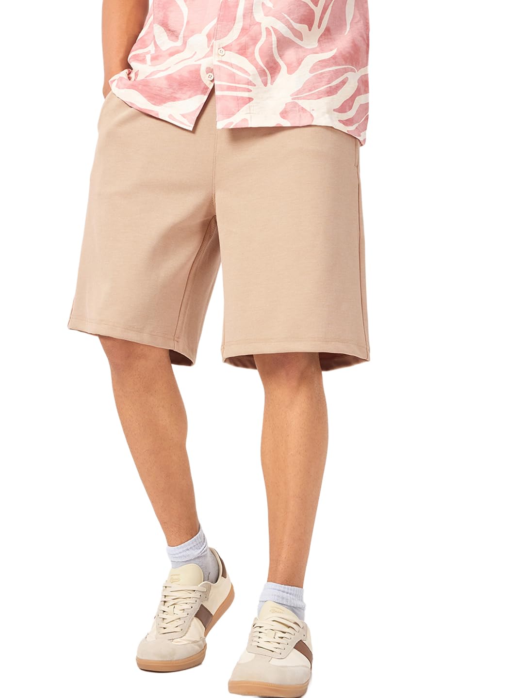 Bewakoof MenS Solid Oversized Fit Poly Cotton Shorts_685431_Brown_Xl