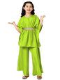 A.T.U.N. (ALL THINGS UBER NICE) Girls Solid Polysilk Lime Green Kaftan with Flared Pant Set