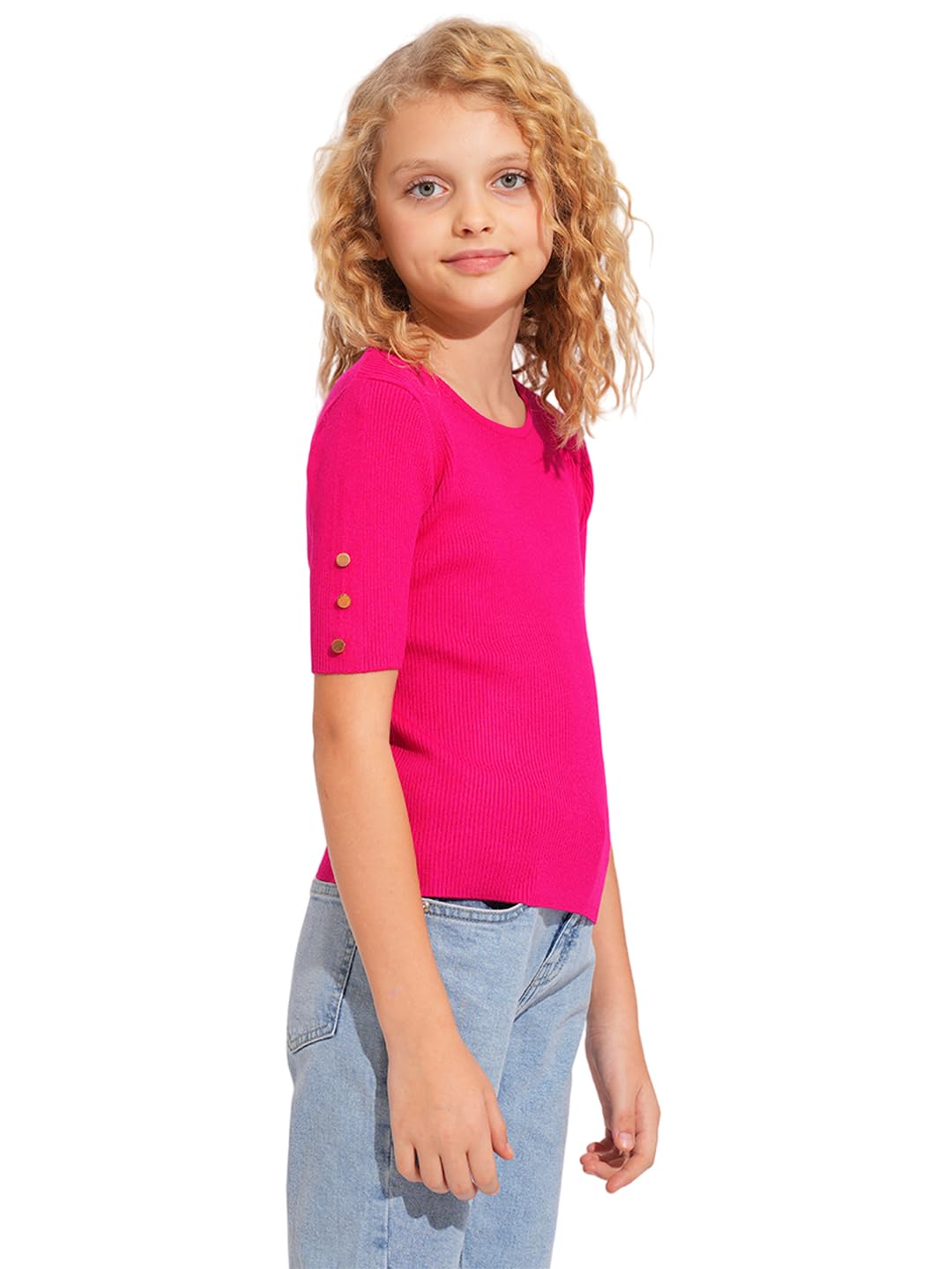 Vero Moda Girls Pink Ribbed Knitted Top