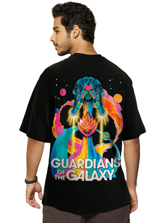 Bewakoof X Official Marvel Merchandise Mens Galaxy Ship Graphic Printed Oversized 100% Cotton Jersey T-Shirt Oversized Fit, Rou