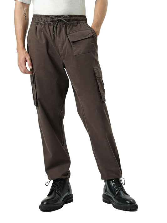 Bewakoof Mens Solid Baggy Oversized Fit Trousers_609760_Brown_30