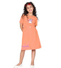 Kyda Kids 100% Pure Cotton Printed Round Neck Regular Fit Short Sleeve Long Top For Girls (Pack Of 1) Light Orange