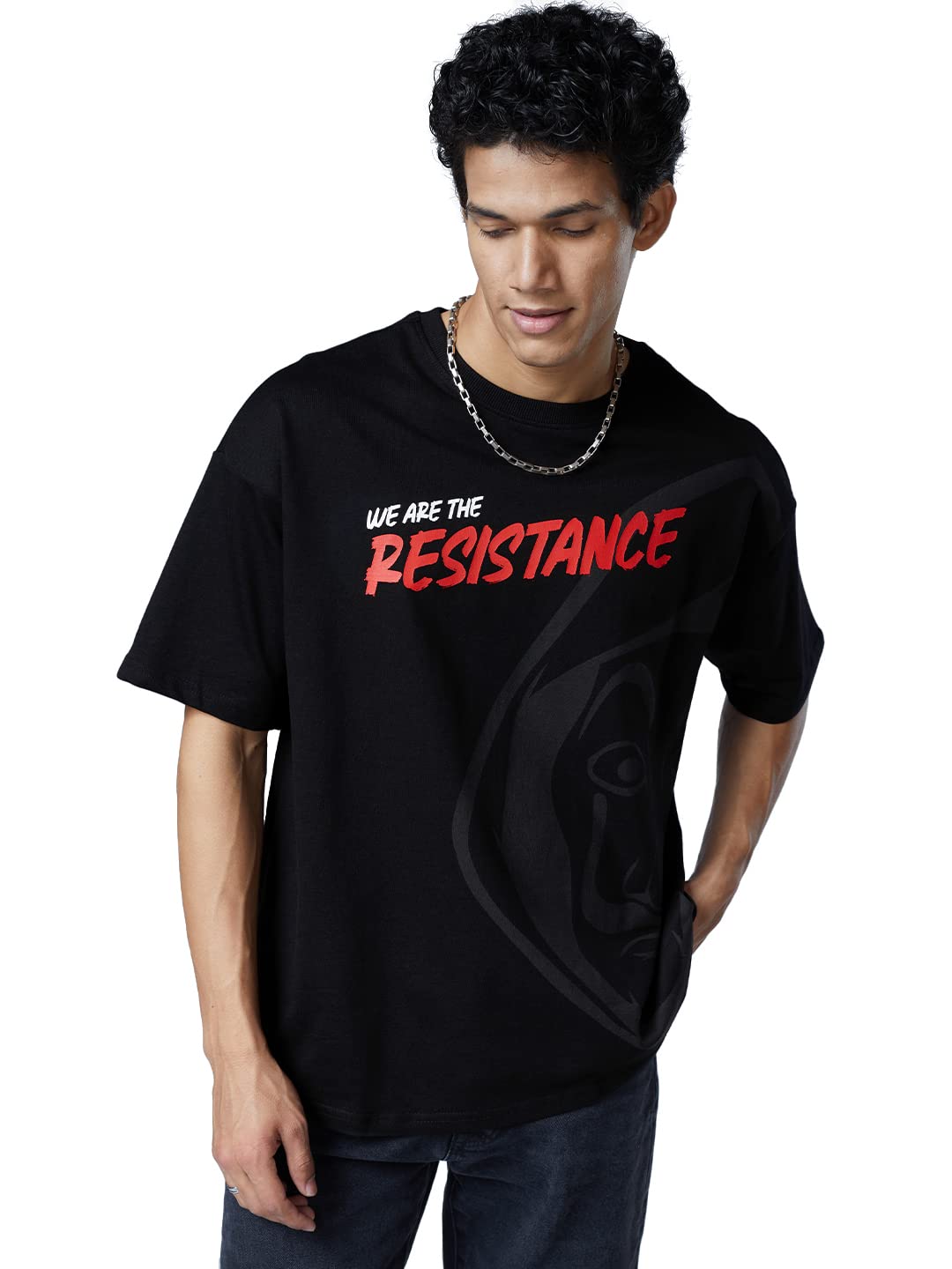 The Souled Store Money Heist: We are The Resistance Men Oversized T-Shirts Black