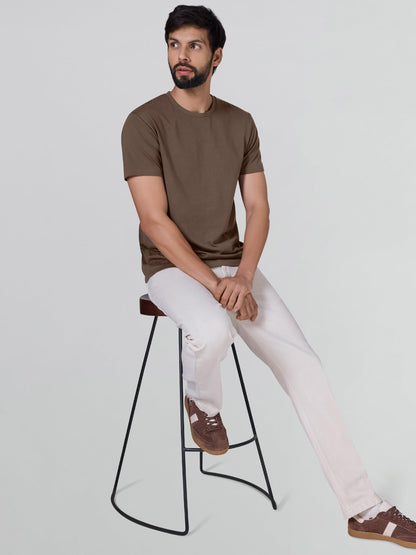 XYXX Iconique Mens Solid Supima Cotton T-Shirt | Round Neck Tshirts | Half Sleeves | Solid-Regular Fit | Espresso Brown