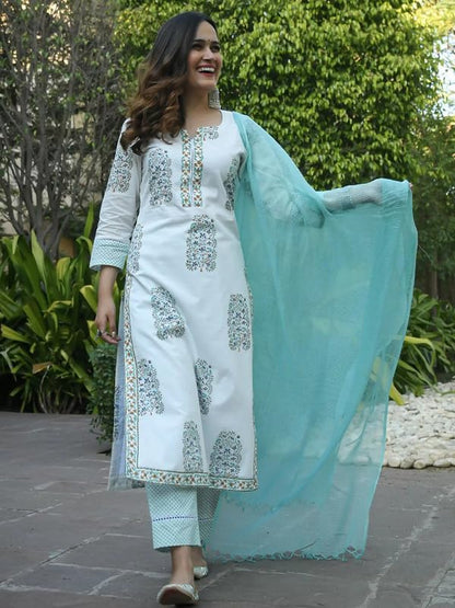 Pinkmint Womens Printed Straight Kurta with Pant & Dupatta Suit ll Festival Wear