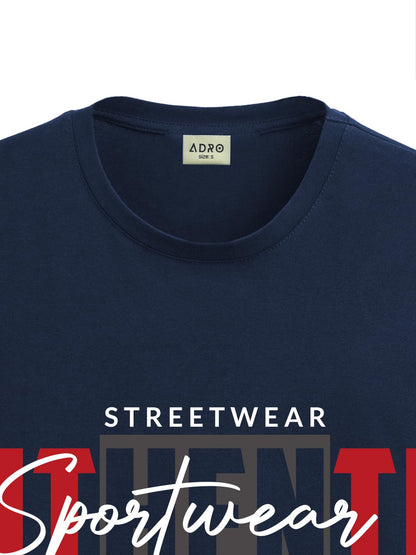 ADRO Men's Graphic Printed 100% Cotton T-Shirt - Regular Fit, Printed T-Shirts for Men (RN24-SPT-NB_Navy)