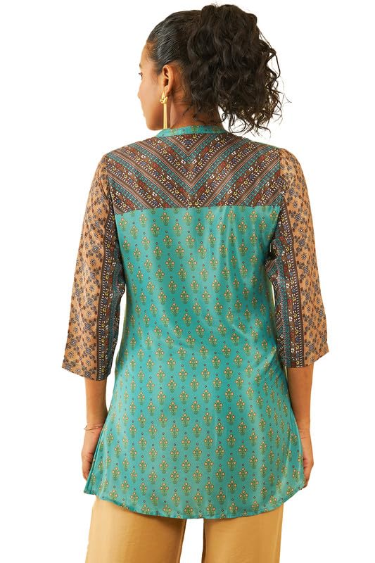 Soch Womens Green Muslin Blend Floral Print Tunic