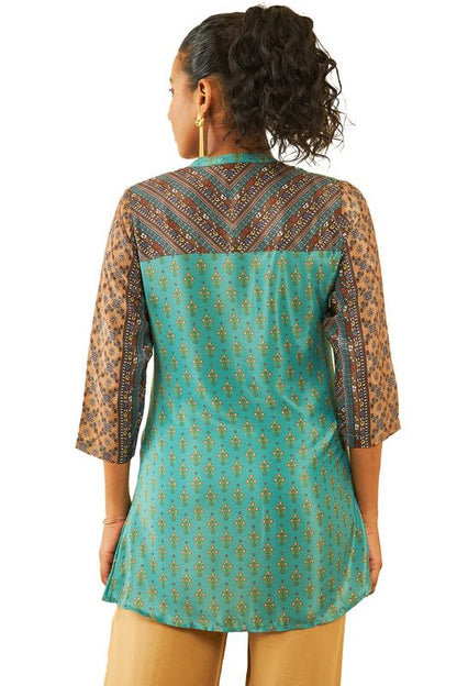 Soch Womens Green Muslin Blend Floral Print Tunic
