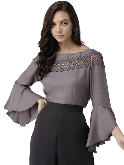Style Quotient Women Solid Grey Viscose Rayon Smart Casual top