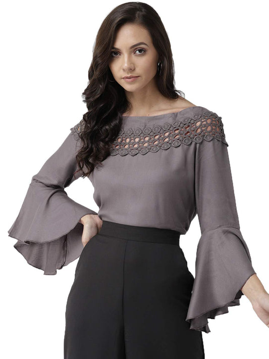 Style Quotient Women Solid Grey Viscose Rayon Smart Casual top