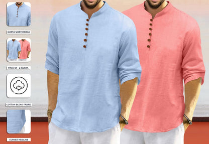 Royalscout MenS Cotton Polyester Blend Solid Regular Fit Full Sleeve Short Kurta | Ethnic, Lightweight Summer Kurta For Daily &