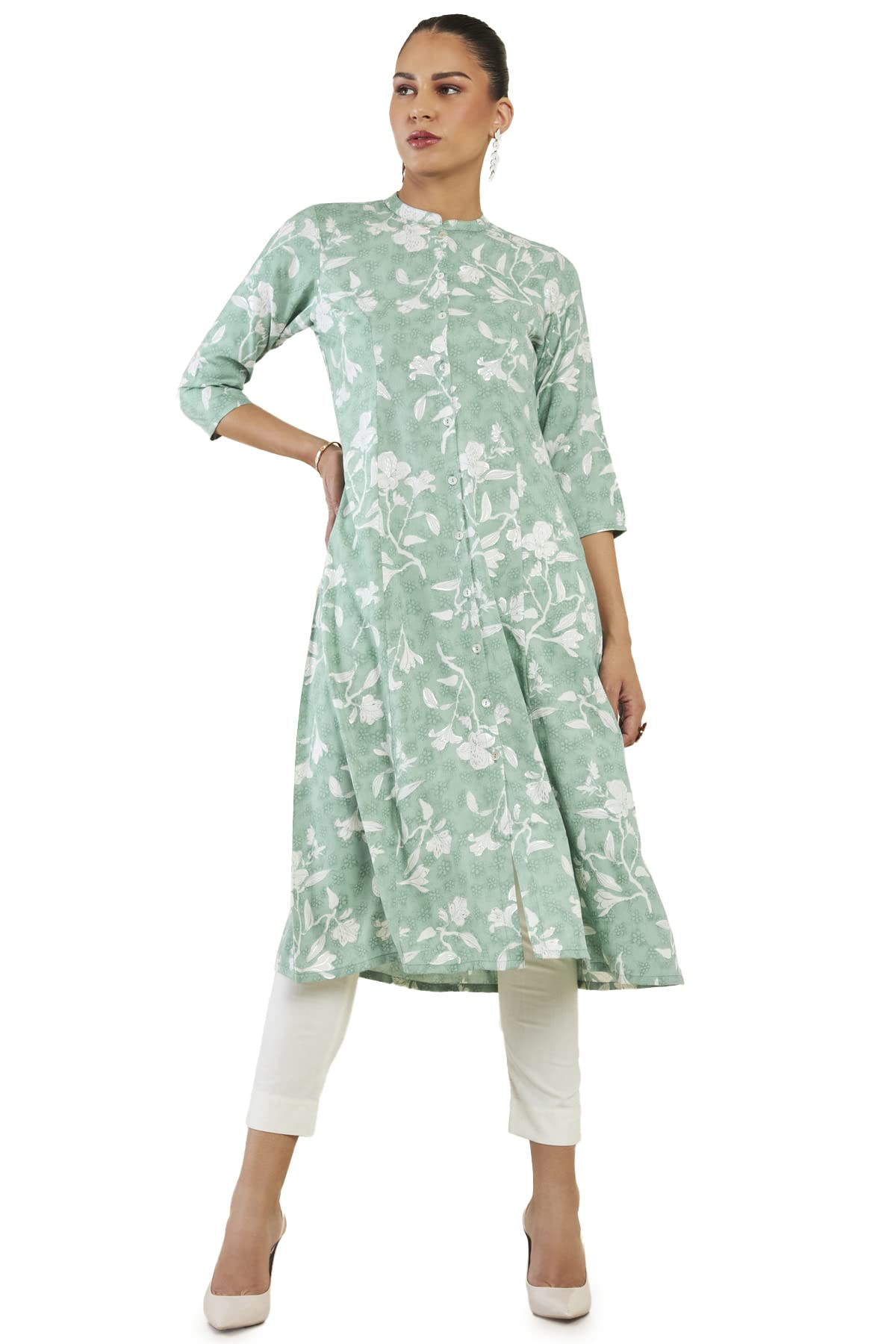 Soch Women Green Rayon Floral Kurta