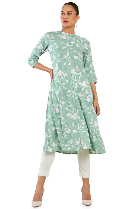 Soch Women Green Rayon Floral Kurta