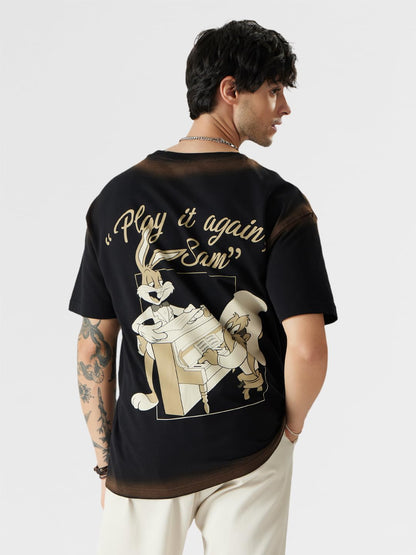 The Souled Store Official Looney Tunes: Play It Again Oversized T-Shirts Black