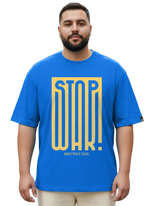 Bewakoof Plus MenS Typography Oversized Fit Half Sleeve Round Neck Cotton Plus Size T-Shirt_694226_Blue_6Xl