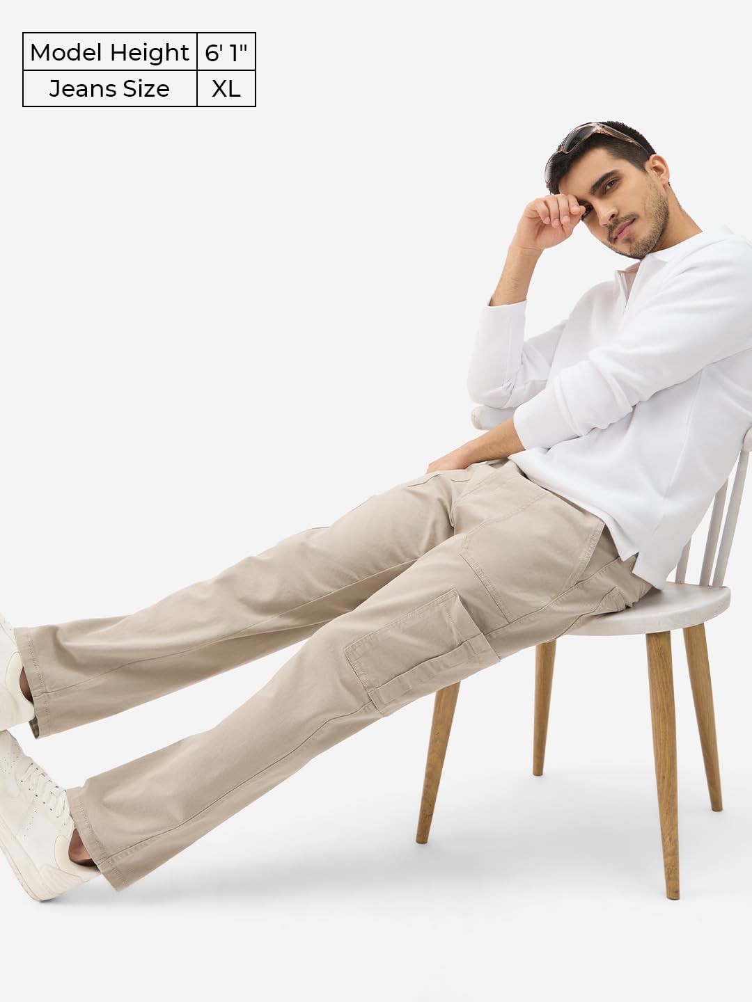 The Souled Store Solids: Light Beige Men and Boys Cotton Blend Straight Fit Cargo Jeans Jeans for Men Regular Fit Mens Trousers