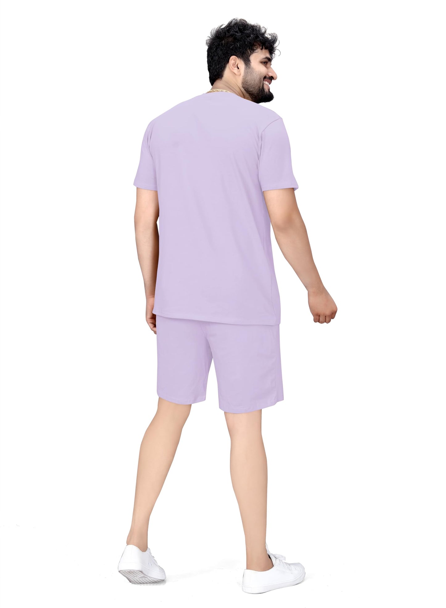 ELLITI Cotton Blend Casual Round Neck Half Sleeve Oversized Co-ord Set Mens, Pyjama Set, Sleepwear Loungewear T-Shirt and Short