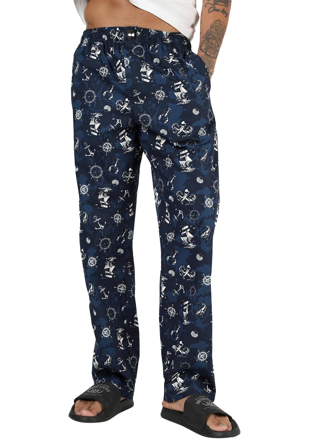 Bewakoof MenS All Over Printed Regular Fit Poplin Pyjama_694154_Blue_Xl