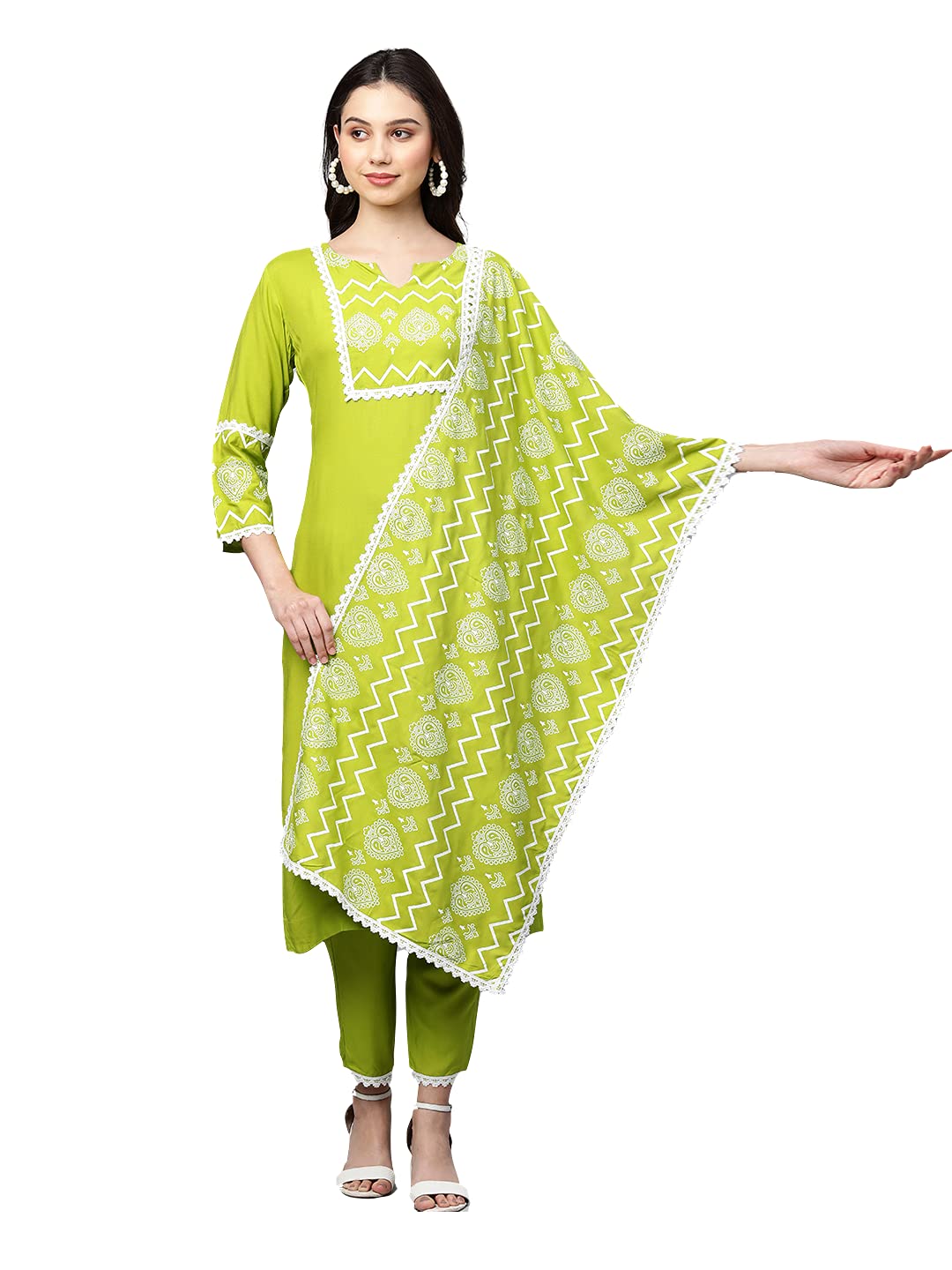 ANNI DESIGNER Women's Cotton Straight Kurta with Pant & Dupatta (96-PERROT)