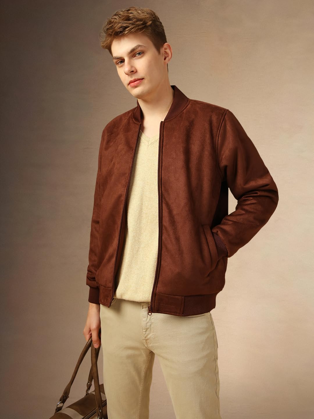 Dennis Lingo Men Regular Fit Suede Fabric Full Sleeves Solid Jackets