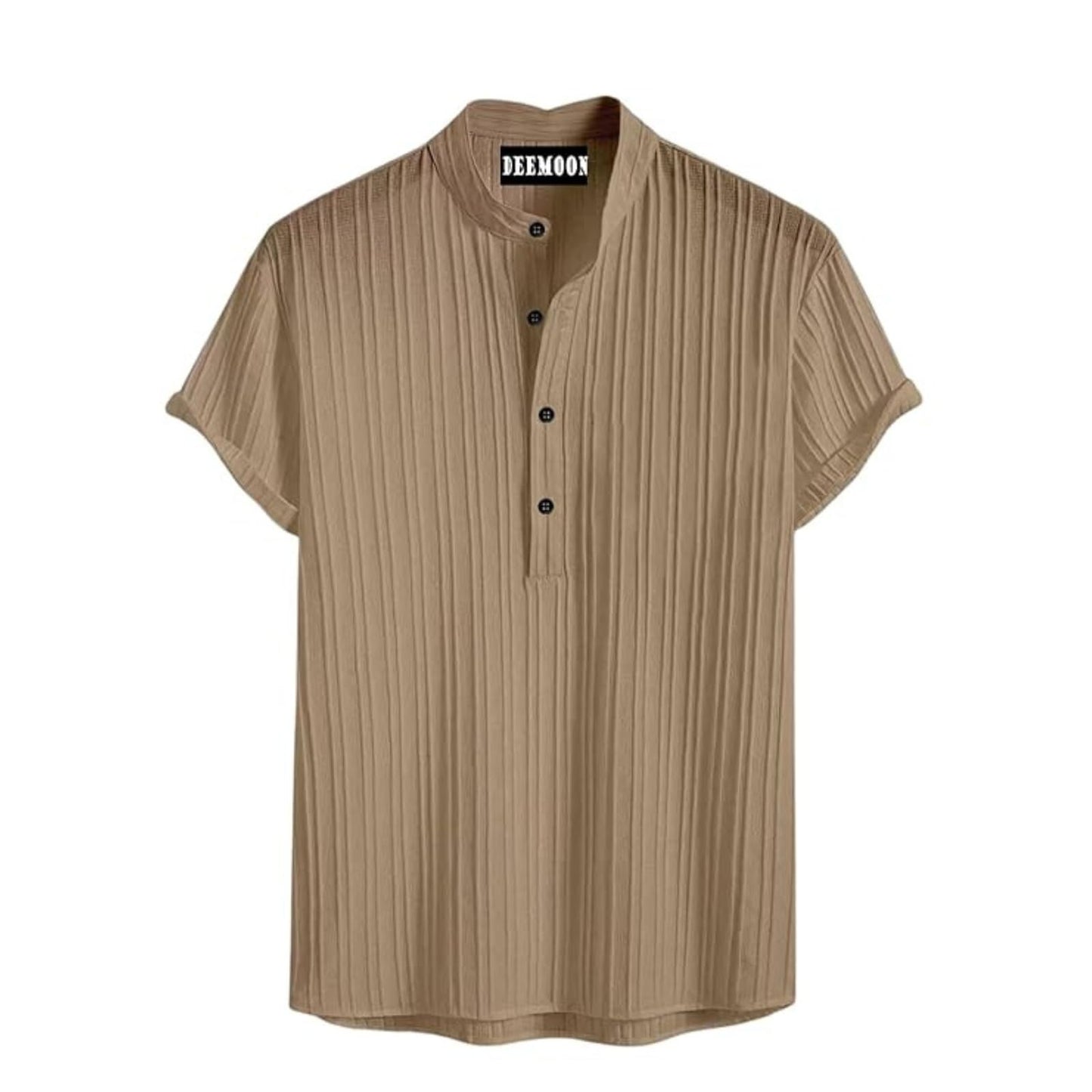 Deemoon MenS Polyster Kurta With Mandarin Collar, Half Placket Buttons, Front Pocket | Half Sleeves | Soft & Breathable Fabric