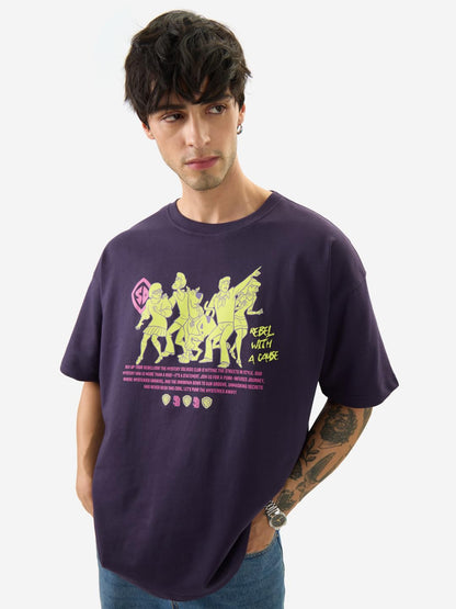 The Souled Store Official Scooby Doo: Mystery Club Men and Boys Short Sleeve Round Neck Purple Graphic Printed Cotton Oversized