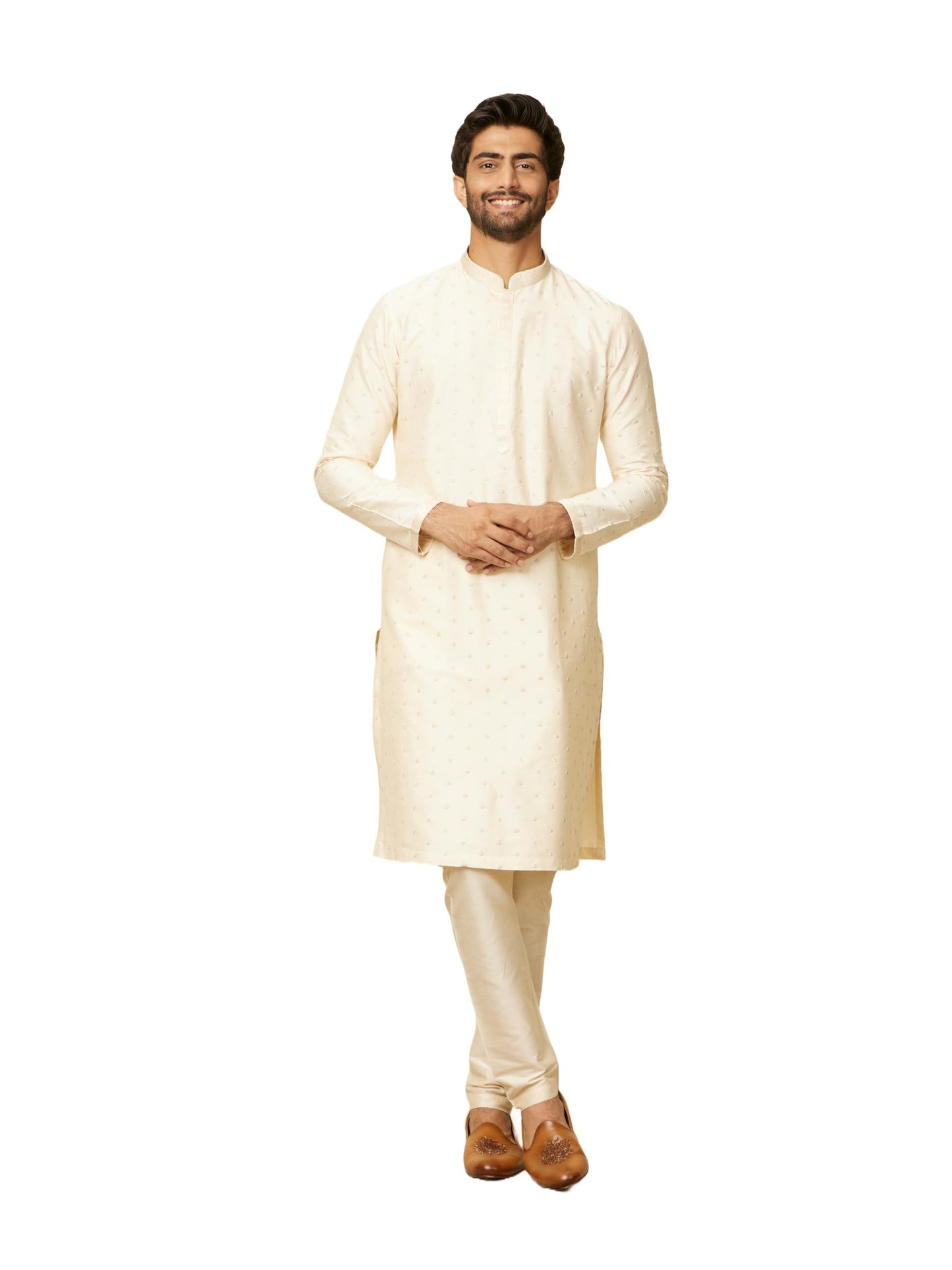Manyavar Kurta Set For Men, Full Sleeves Mandarin Collar Ethnic Kurta Set For Engagement, Wedding & Party Printed Kurta Set Blen